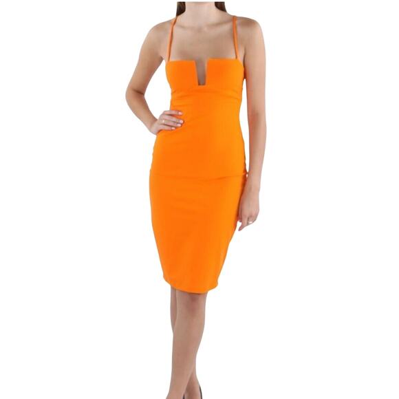 Susana Monaco Orange Square Neck Fitted Sheath Dress - Picture 1 of 7